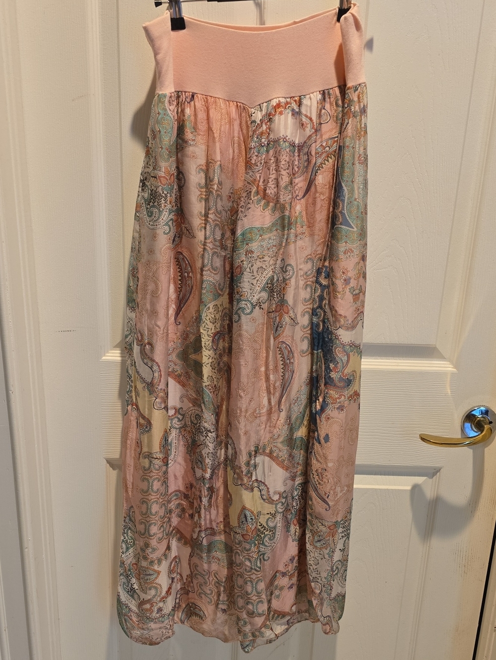 Light Pink Silk Paisley Maxi Trousers